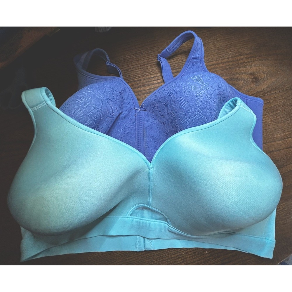 Cacique Bra Lightly Lined Set Of 2 Lace Overlay Lightly Padded Blue Steel 46DD